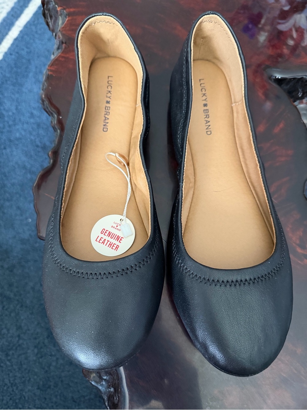 Lucky Brand Black Leather Women's Ballet Flats - Classic Slip-On